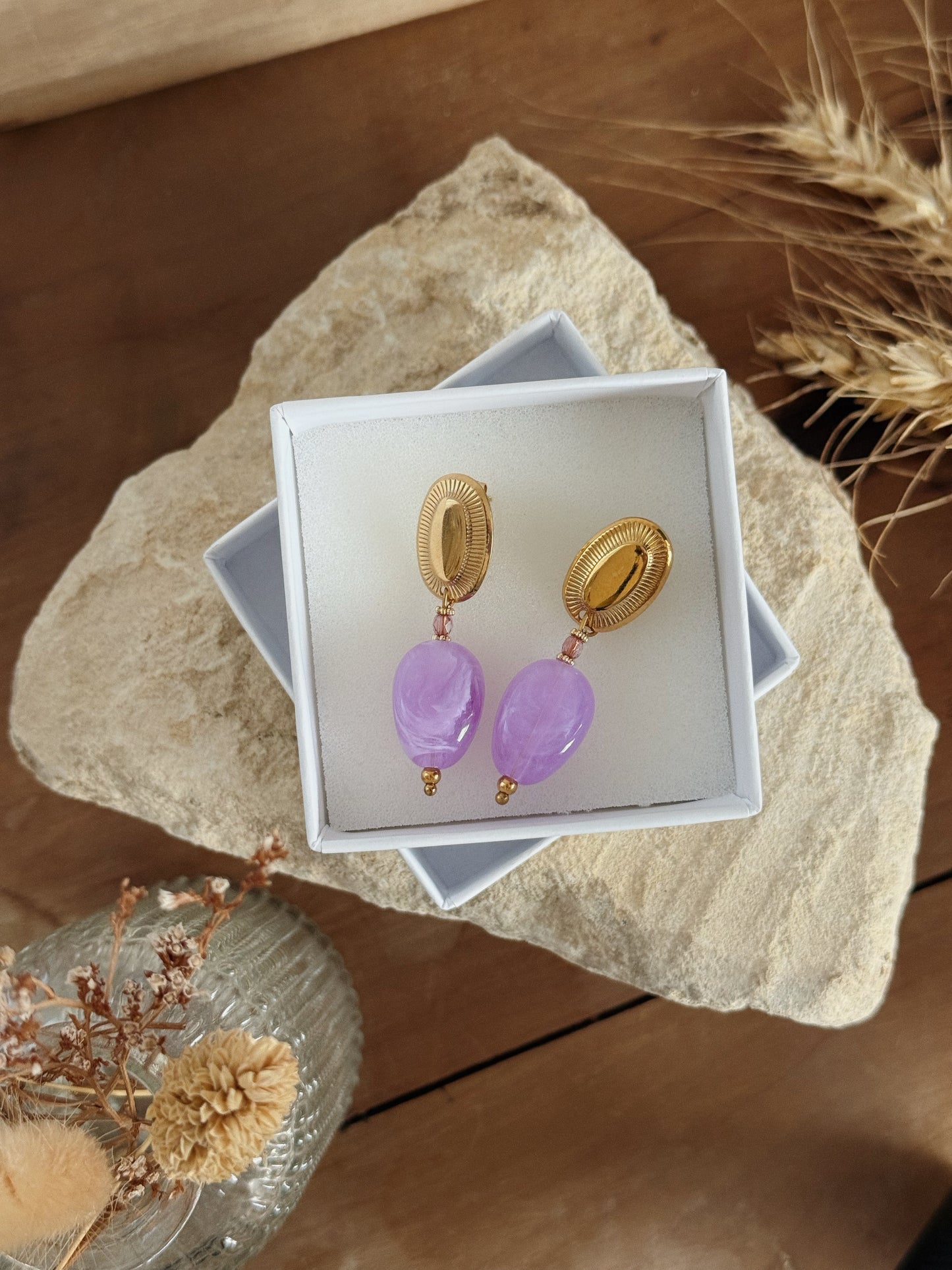 Boucles acrylique lilas