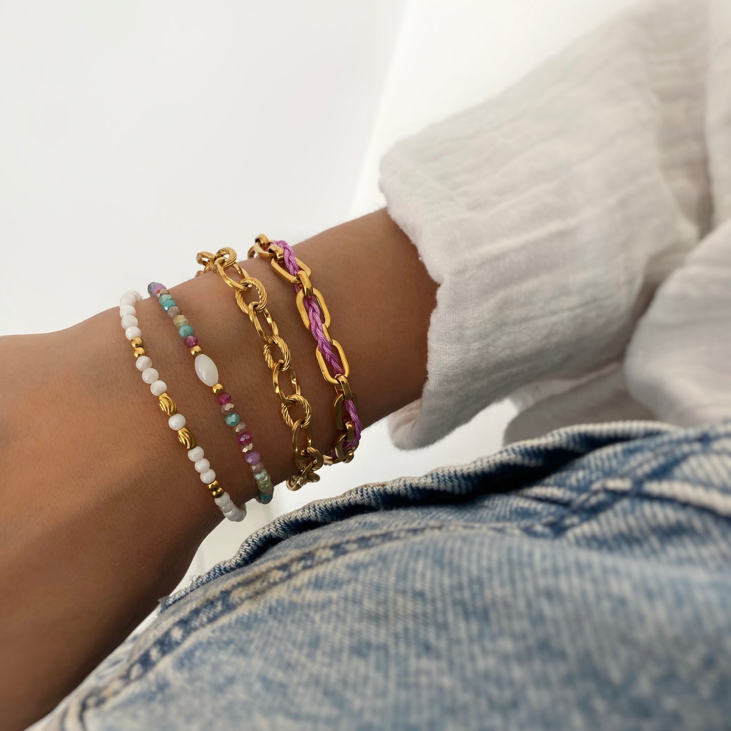 Bracelets tendances tons roses et bleu / perles et nacre