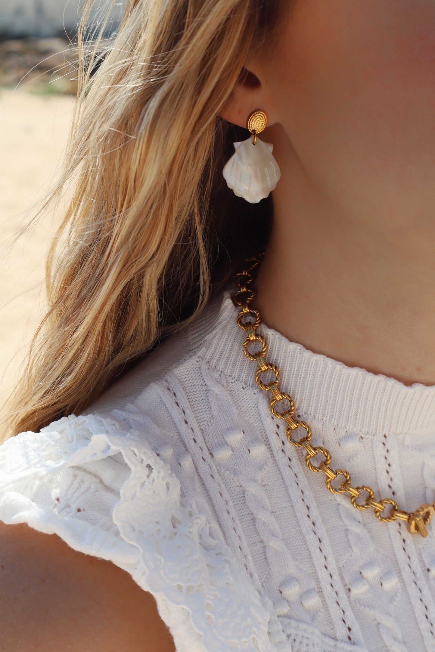 boucles d'oreilles coquillage nacre doré été
