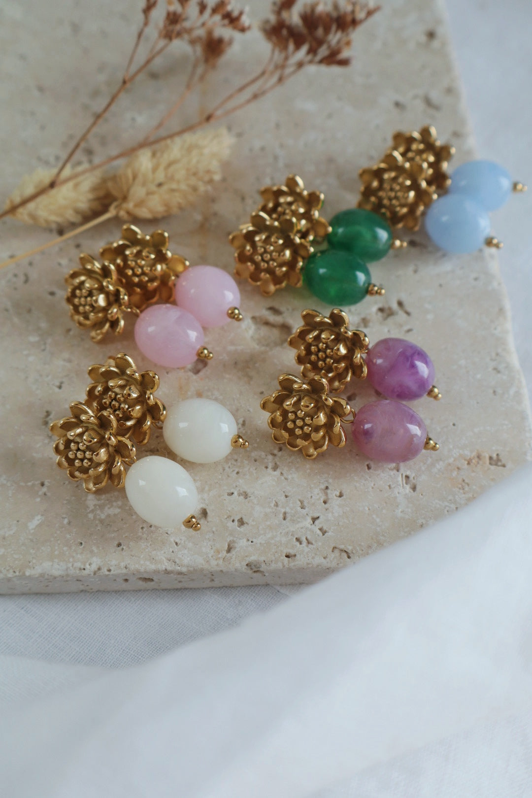 perle résine et fleur acier inoxydable - boucles tendances printemps 