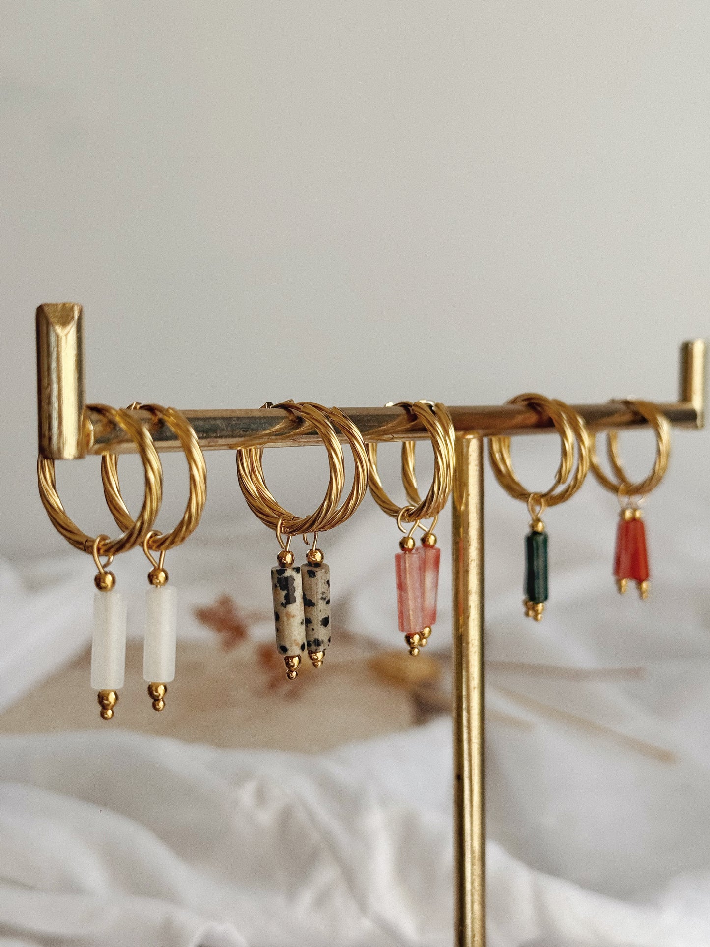boucles tendances avec perles tubes pierres naturelles tube