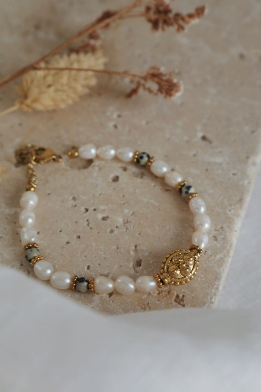 bracelet en jaspe et perle d'eau douce - unique bracelet créateur solide et résistant