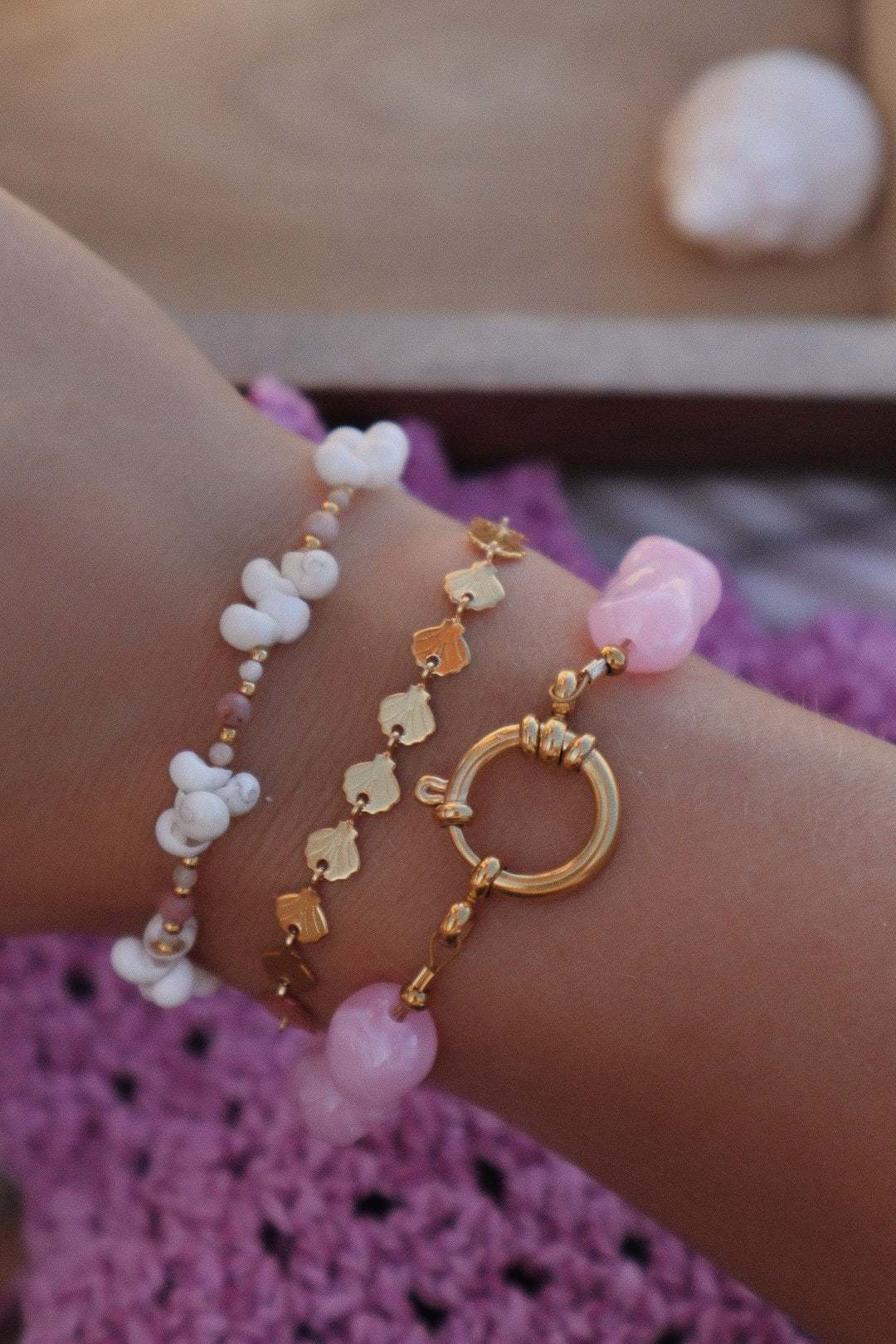 bracelets roses et dorés créatrice bretonne